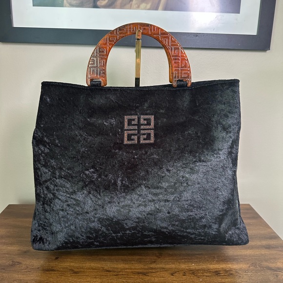Givenchy Handbags - Givenchy Crushed Black Velour & Tortoise Handle Tote